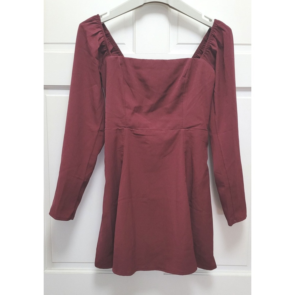 Abercrombie‎ & Fitch Women's Square Neck Long Sleeve Mini Dress - Burgundy - S